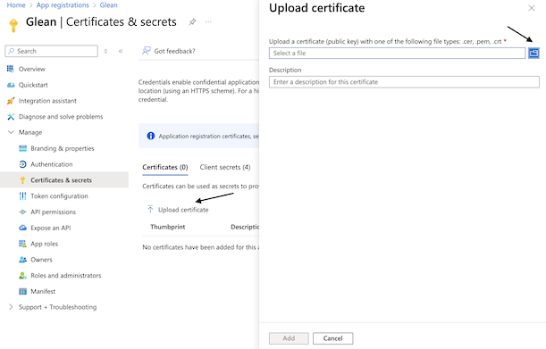 Upload certificate