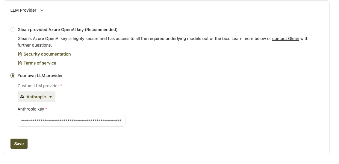 Configure BYOK for Anthropic in Glean