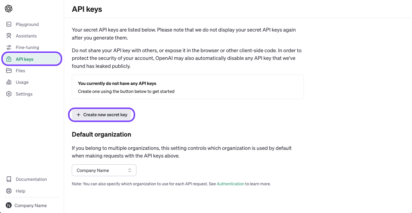 Get an OpenAI secret key
