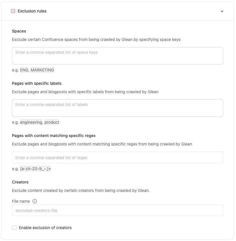 Confluence Cloud Connector Exclusion Options