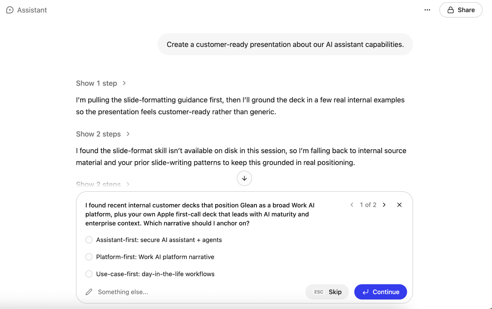 Example clarifying questions, first question