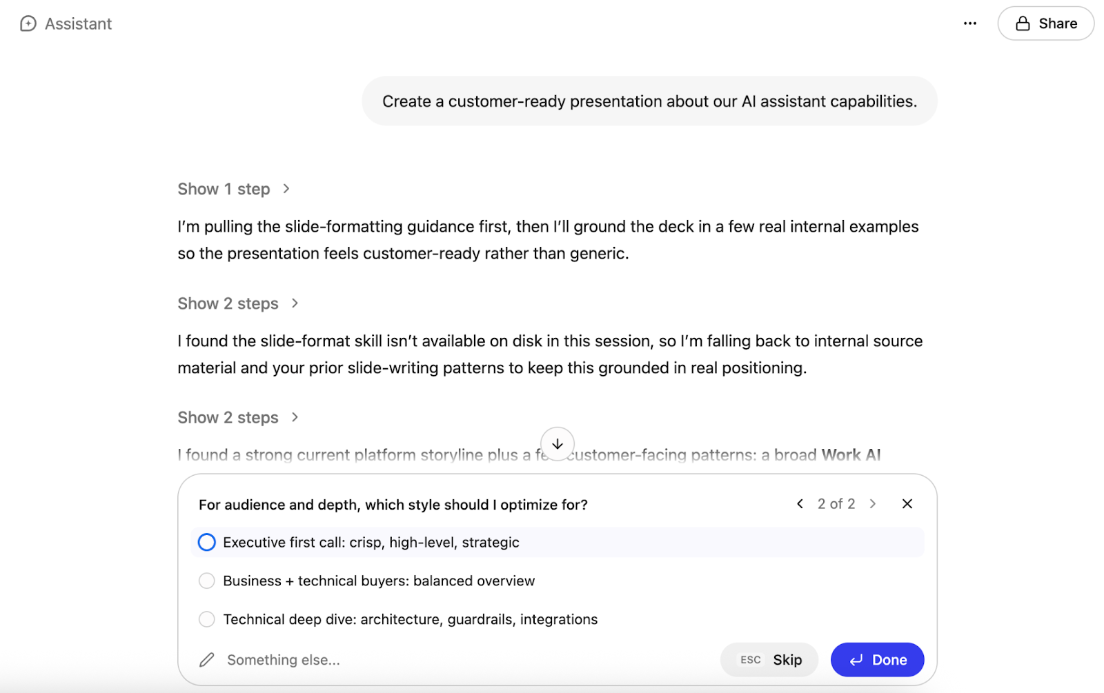 Example clarifying questions, second question