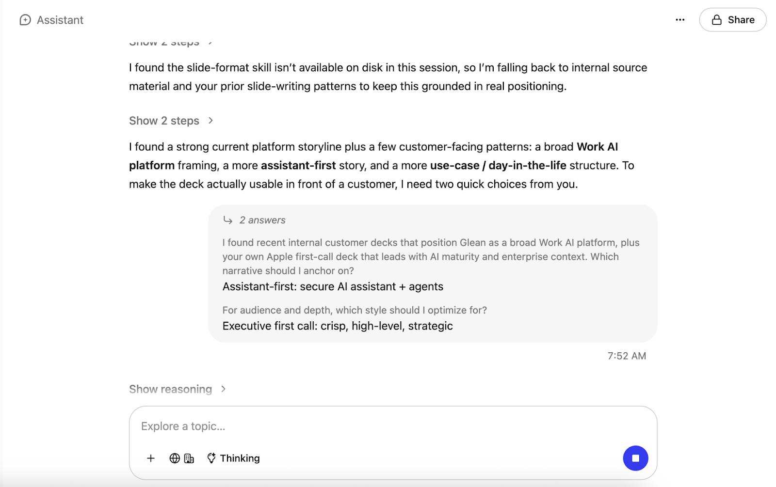 Example clarifying questions, answers selected