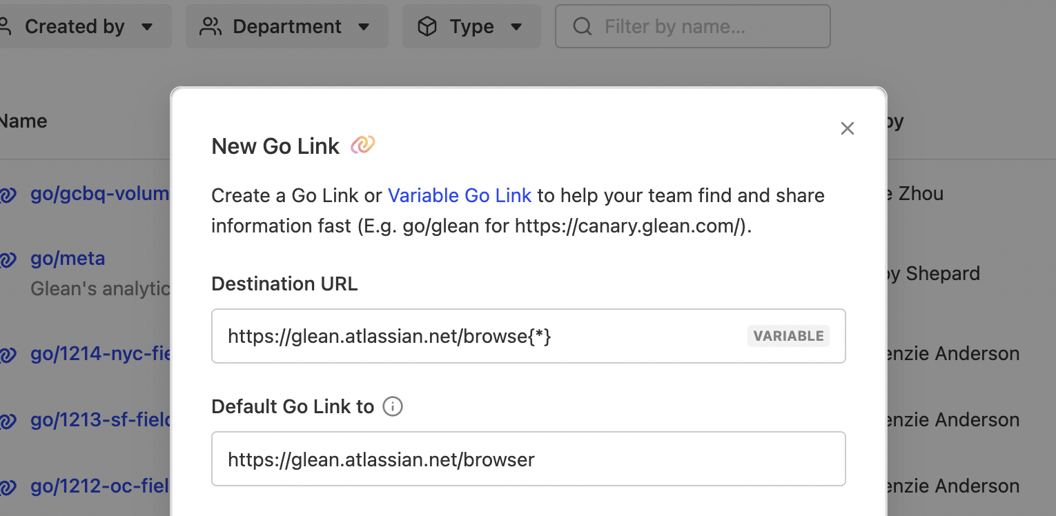 Create Variable Go Link