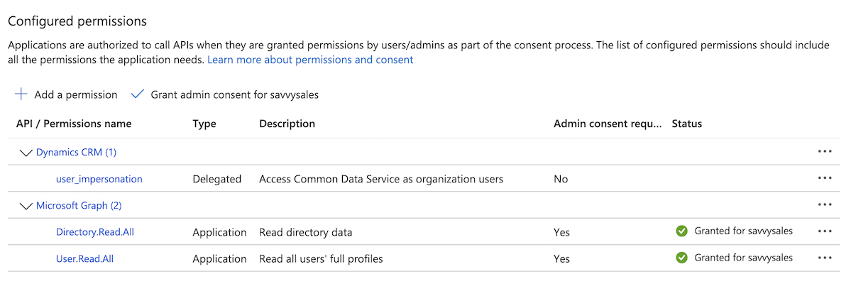 Dynamics 365 API permissions