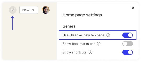 Glean Home Page Settings