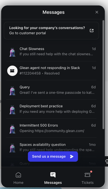 Messages section showing the "Go to customer portal" banner at the top