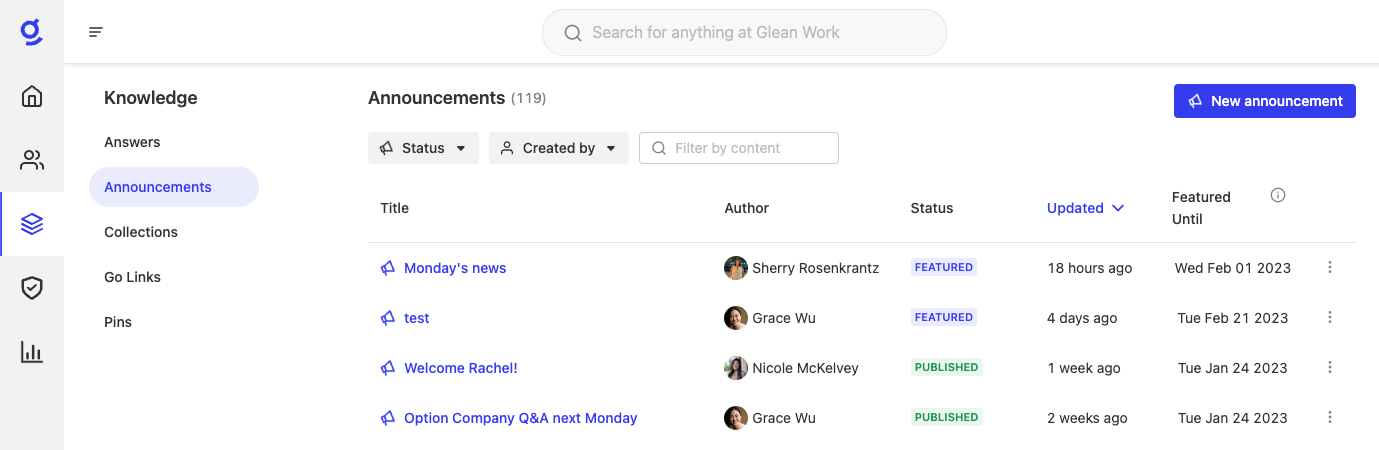 Navigate to Announcements