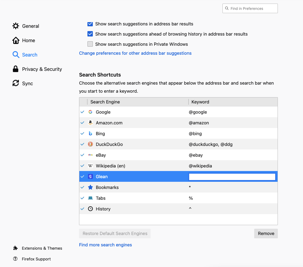 Firefox Search Preferences