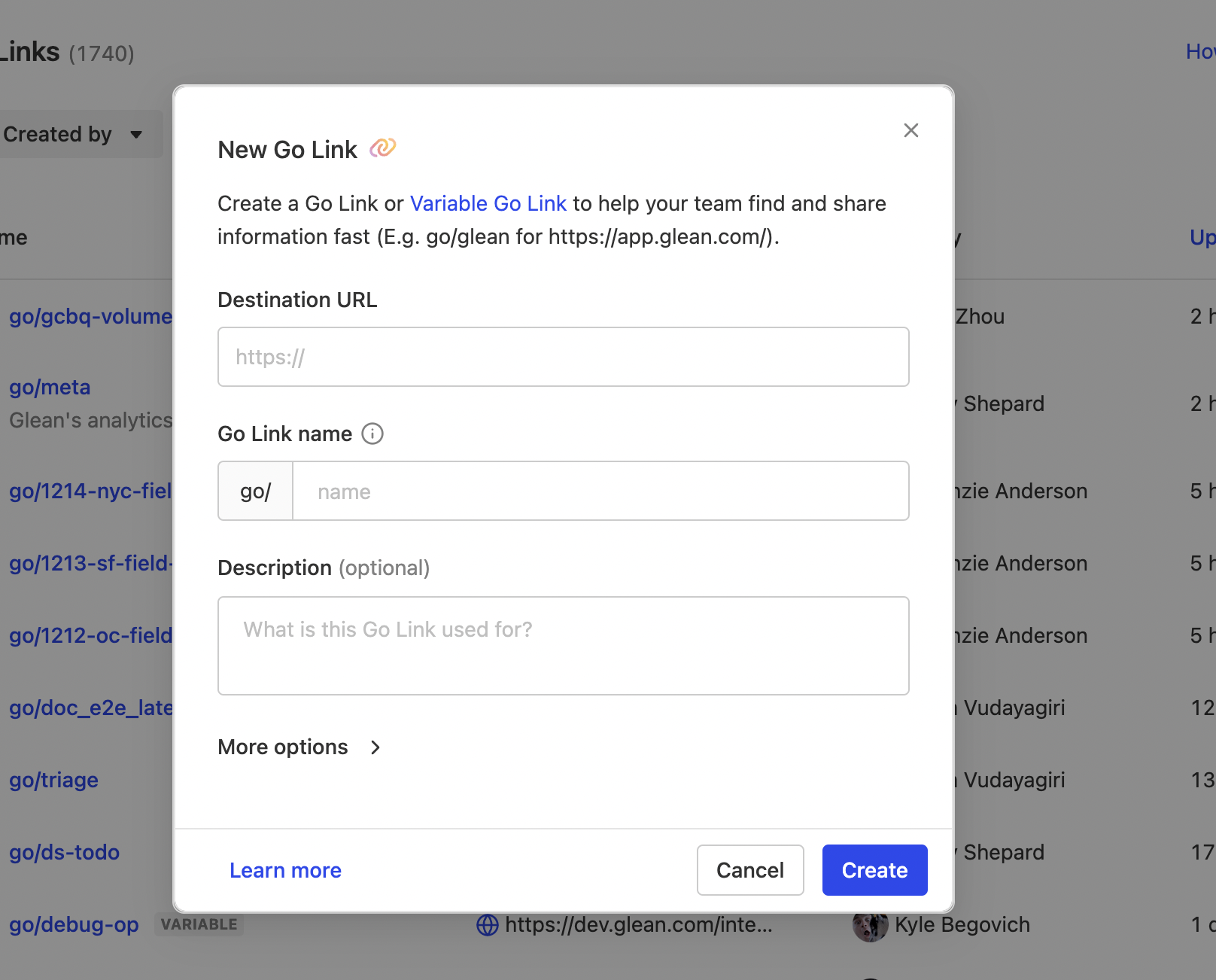 Go Links Creation Process