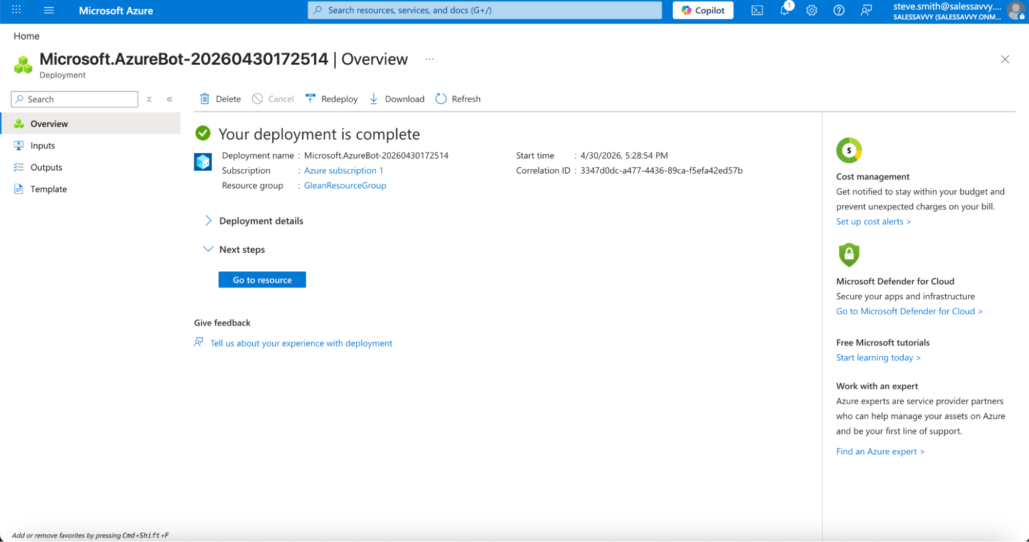 Azure deployment complete