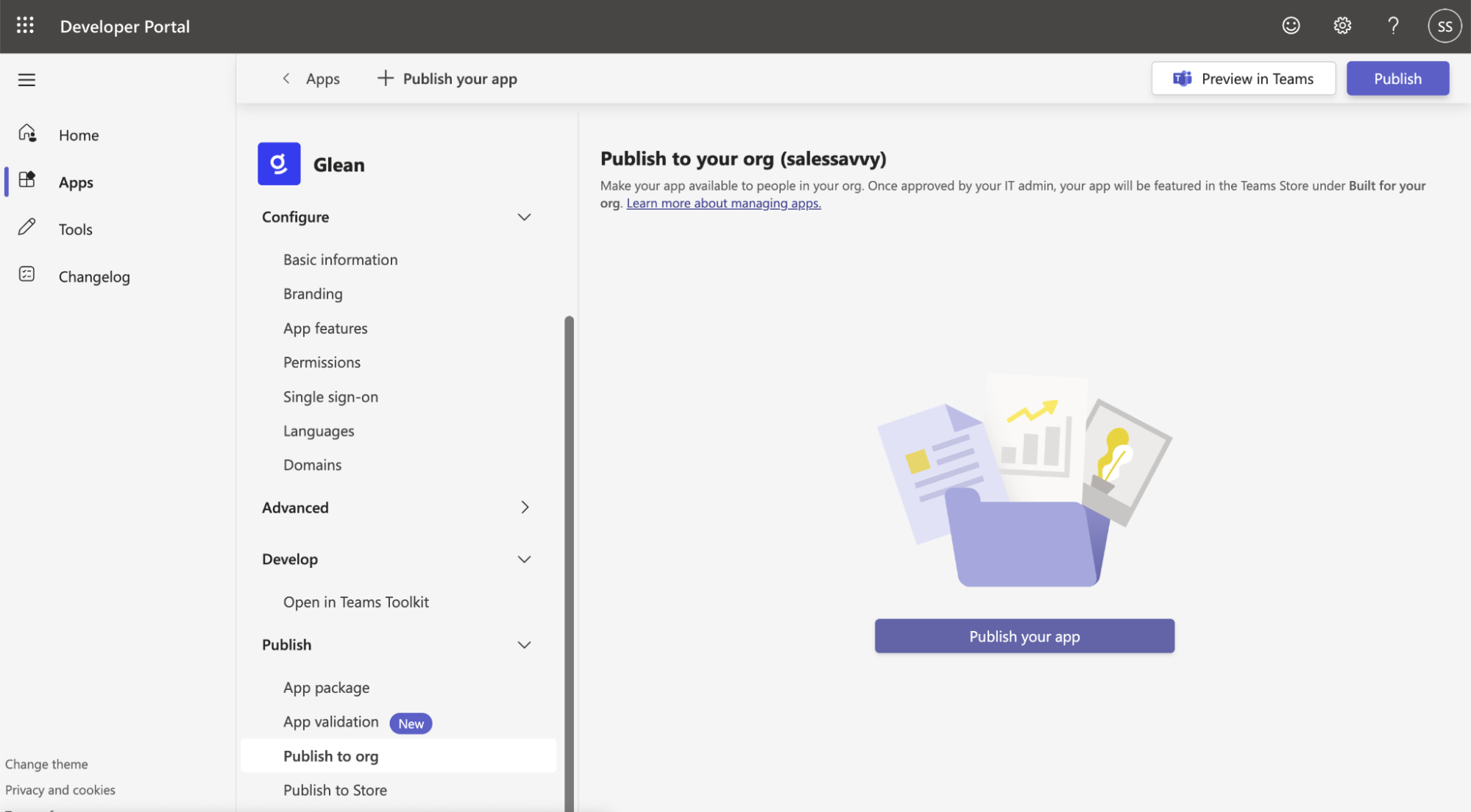 Teams Developer Portal — Publish to your org