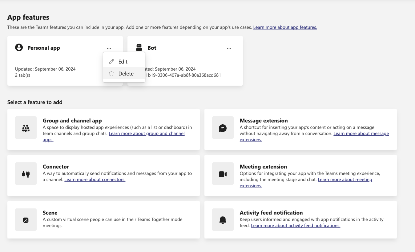 App features — delete Personal app