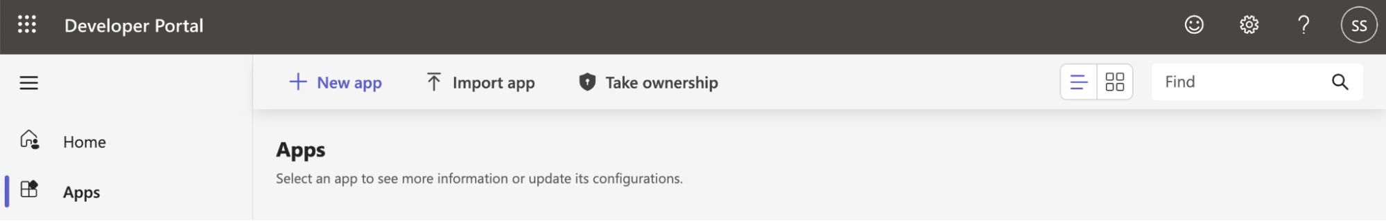 Teams Developer Portal — Apps page