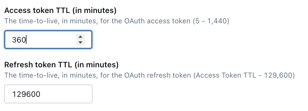 oauth app TTL values