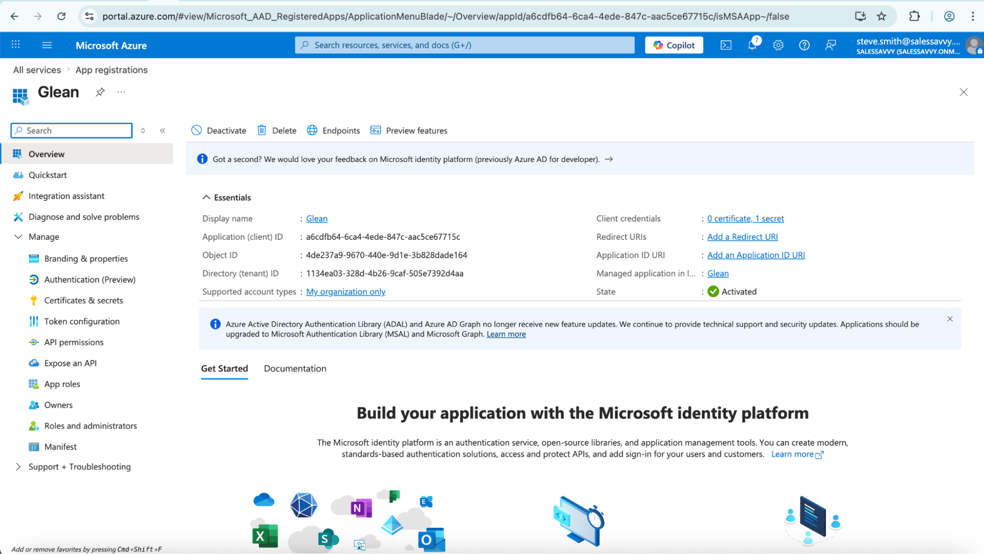 Azure App Registration overview — Application (client) ID
