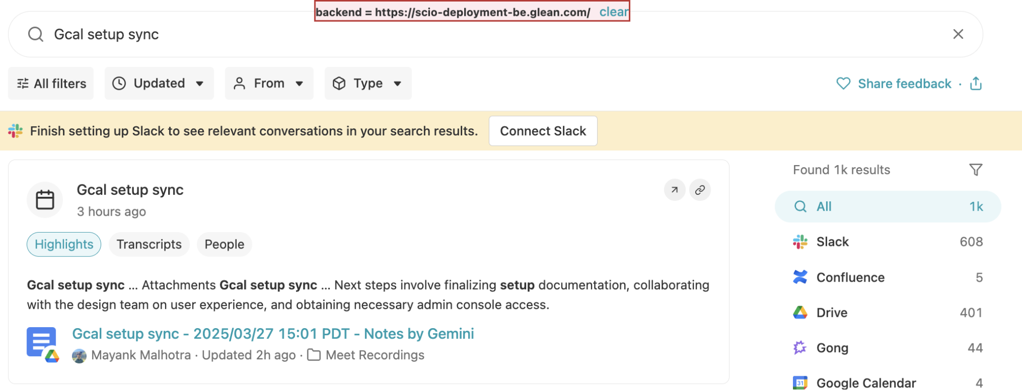 User’s query matches meeting title