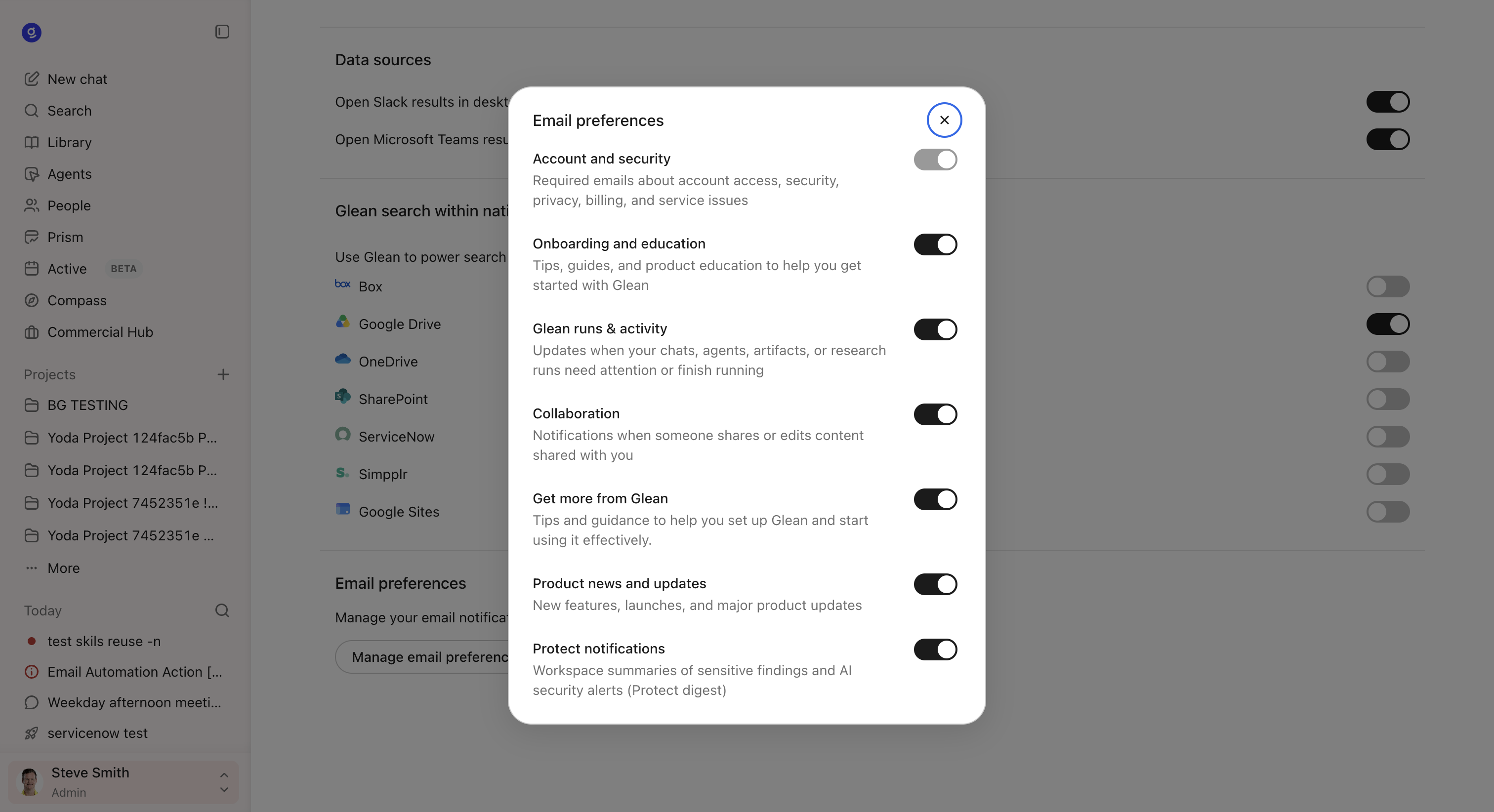 Email preferences showing the Protect notifications preference enabled