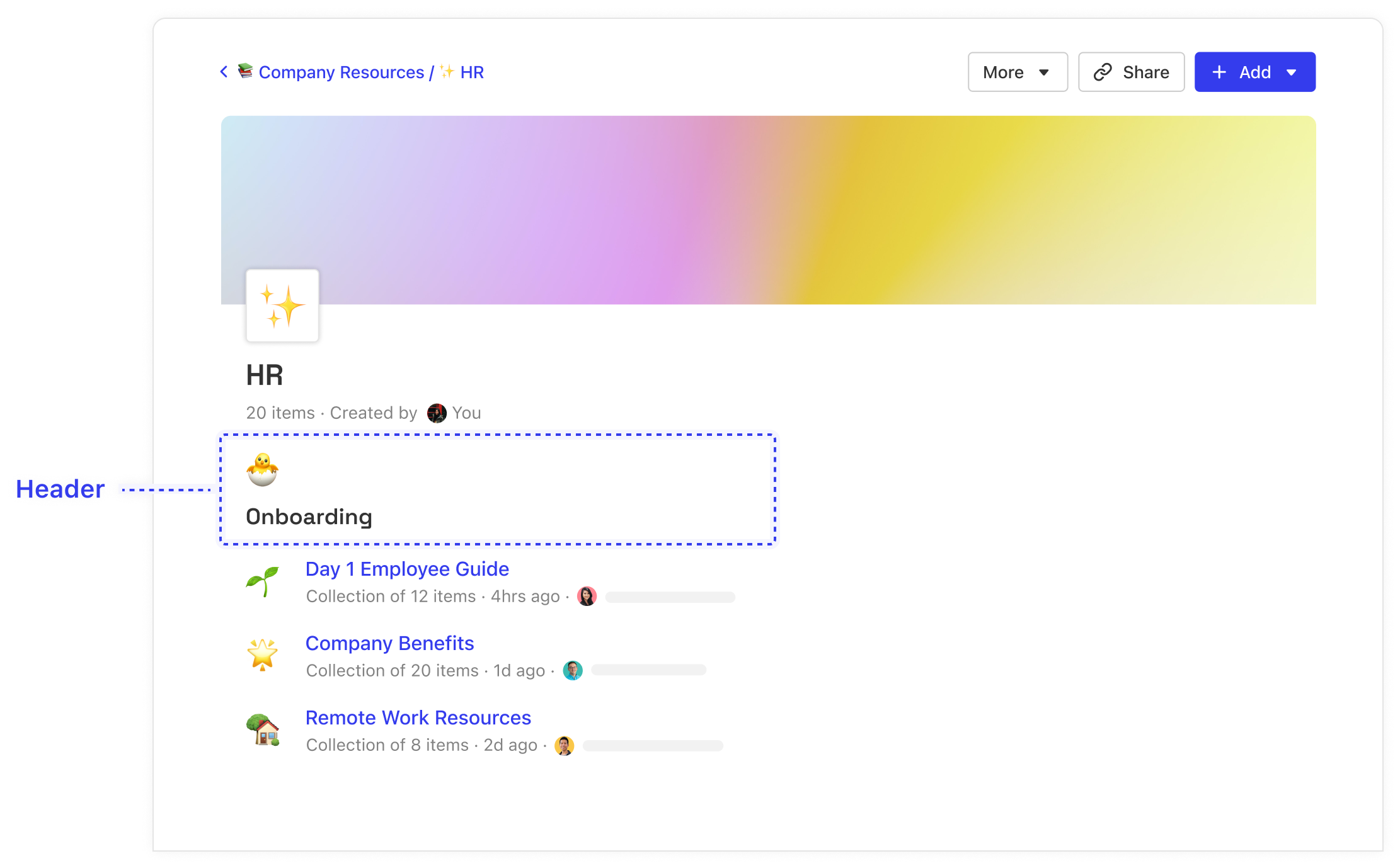 Organizing Collections Using Headers