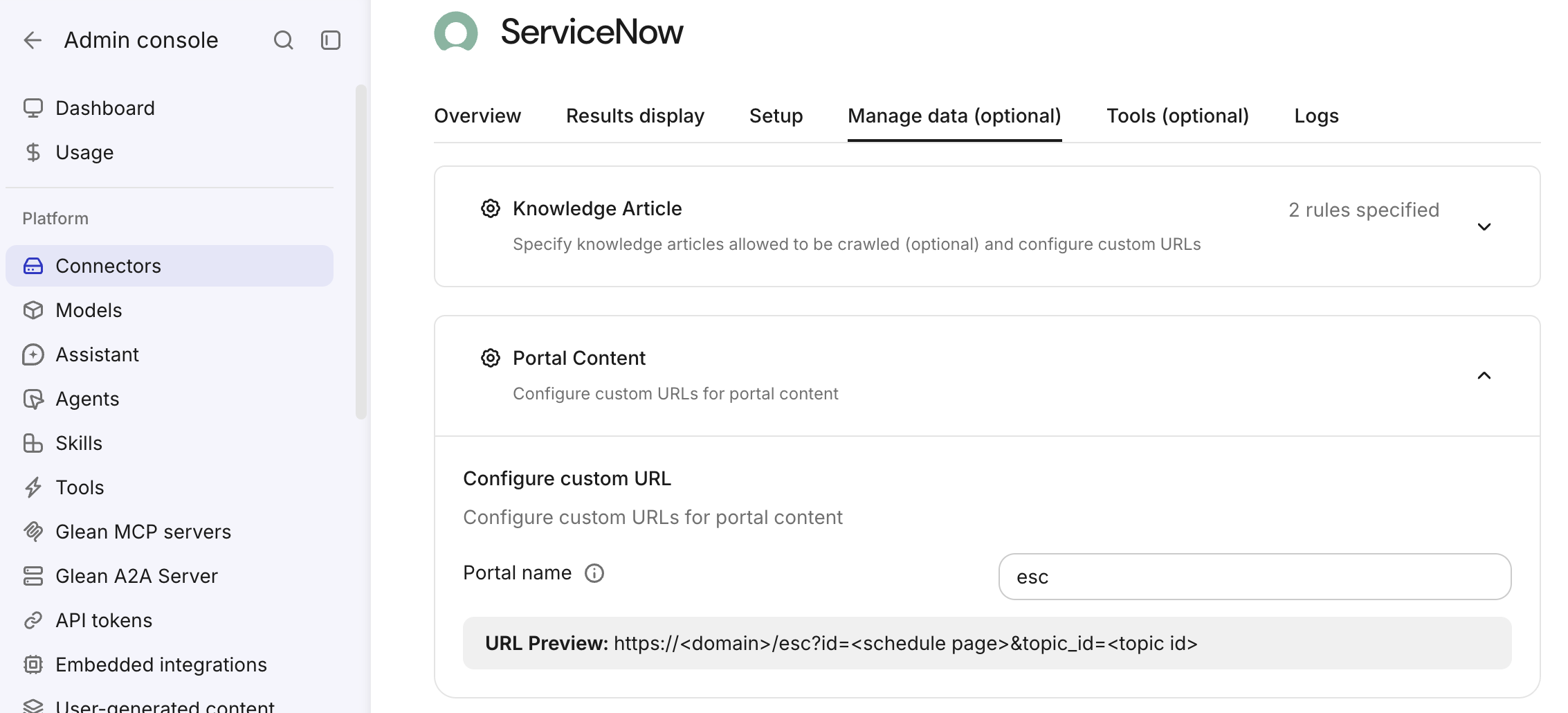 ServiceNow Portal Content URL configuration