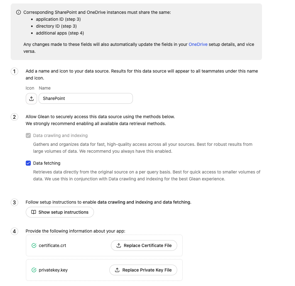 SharePoint connector configuration page
