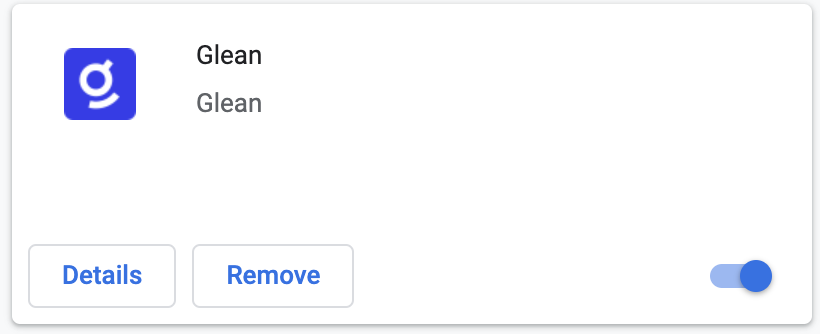 The Glean extension in Chrome, with a toggle showing that it is enabled