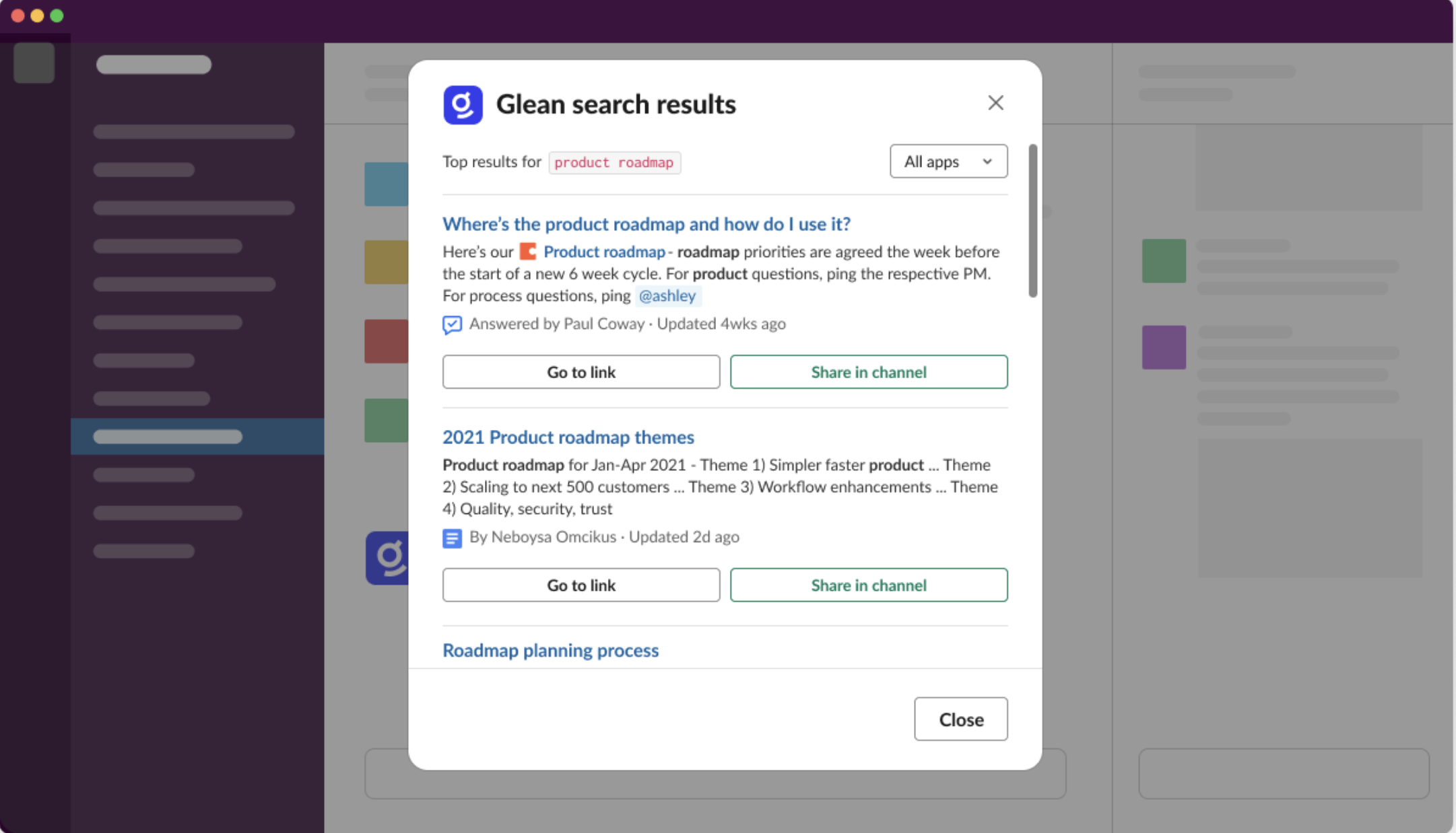 Glean in Slack settings