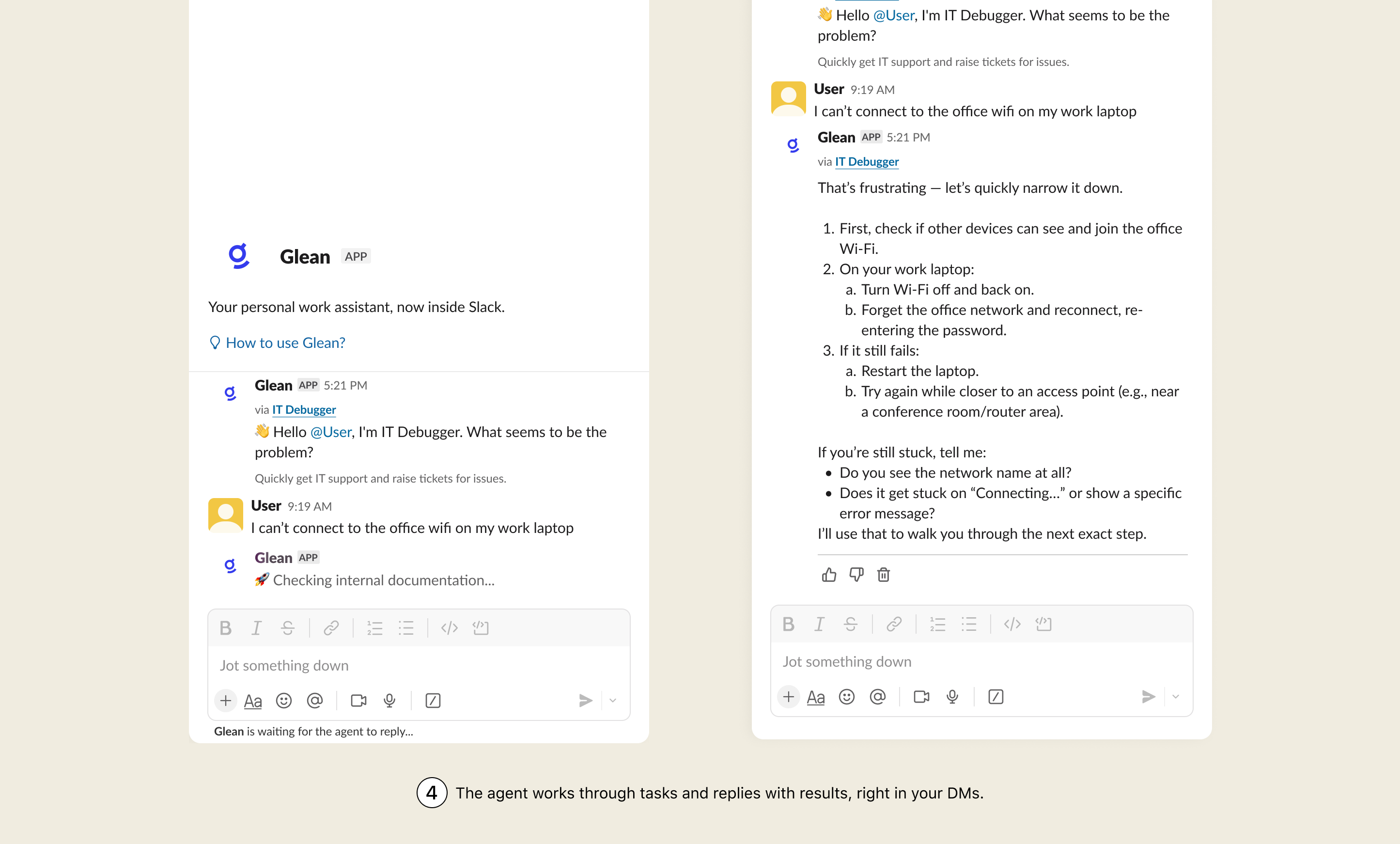 Select an agent and mode in the Glean sidebar
