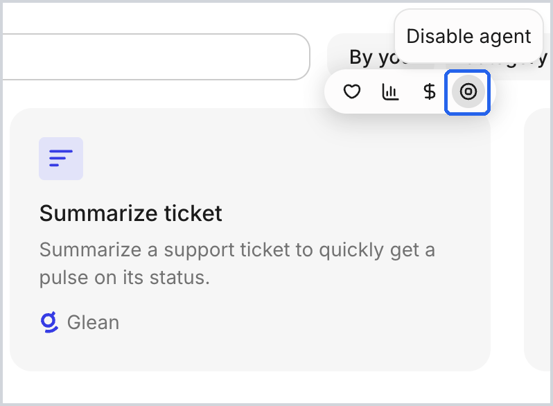 Glean-managed agent card with the Disable agent control highlighted