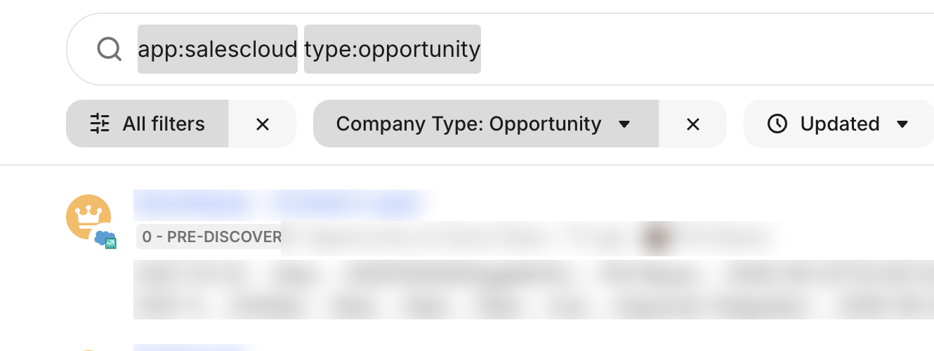 Glean Search with Sales Cloud and opportunity filters applied