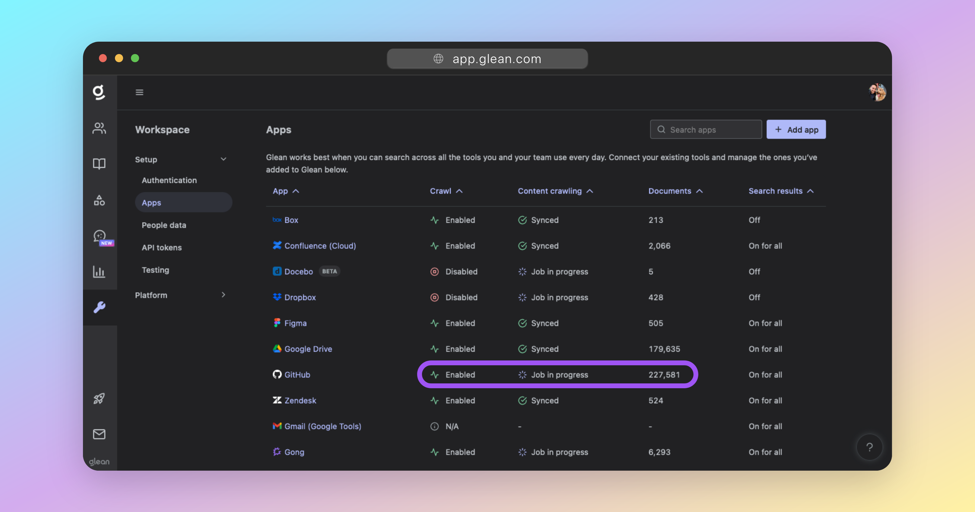 Check the crawl status of each app