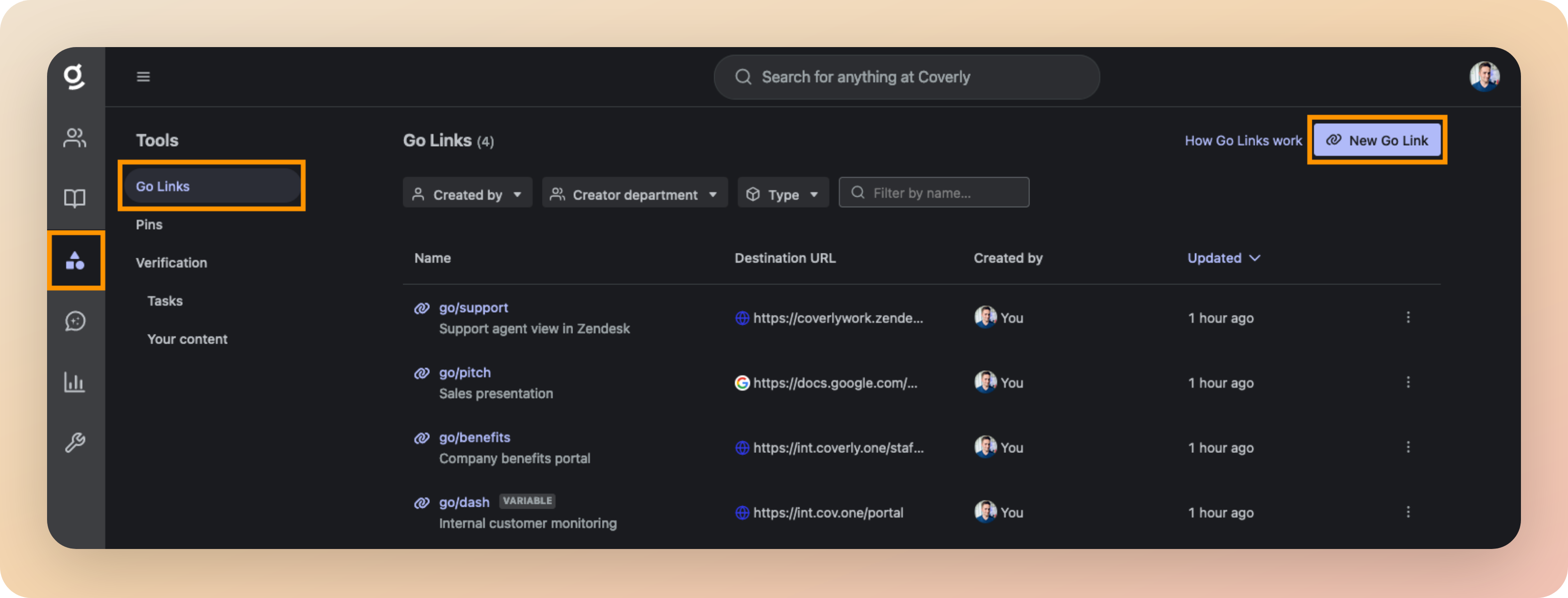 Go Links are shortcuts that quickly redirect users to frequently used resources