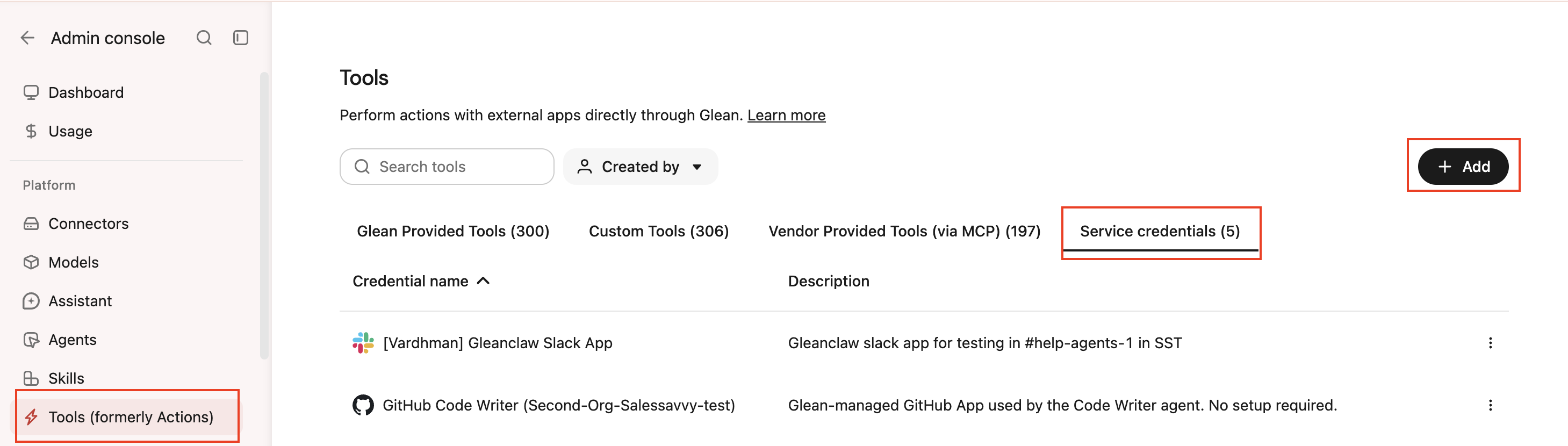 Create service credentials