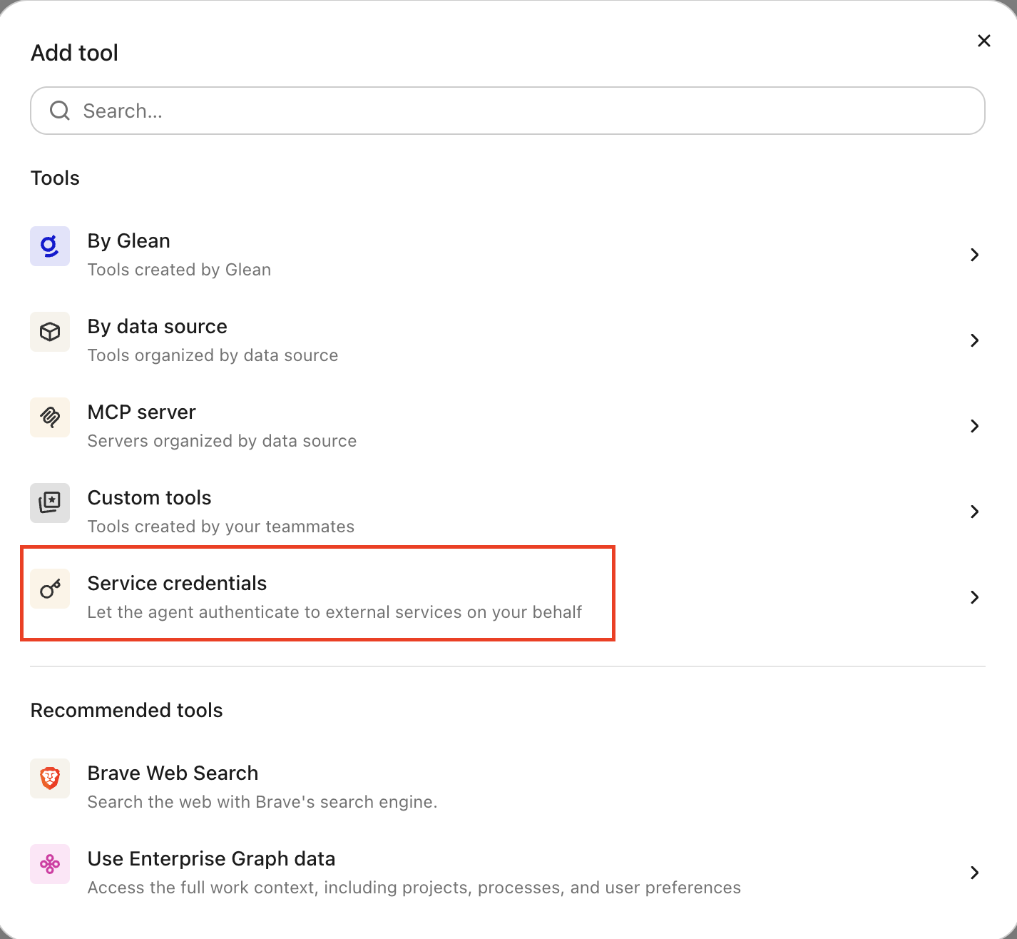 Add service credentials to an agent