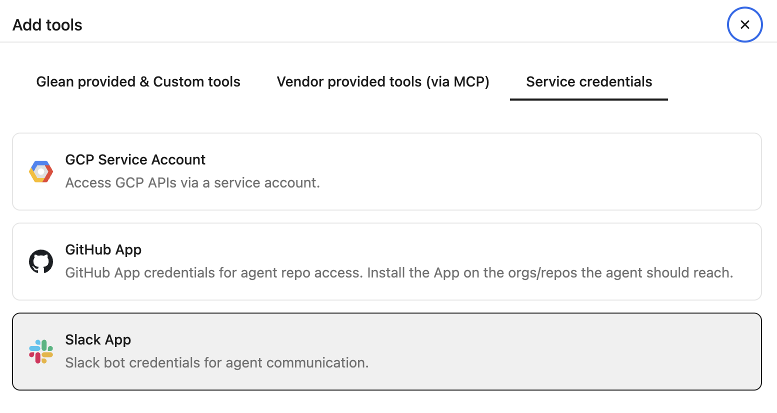 Create service credentials for Slack app