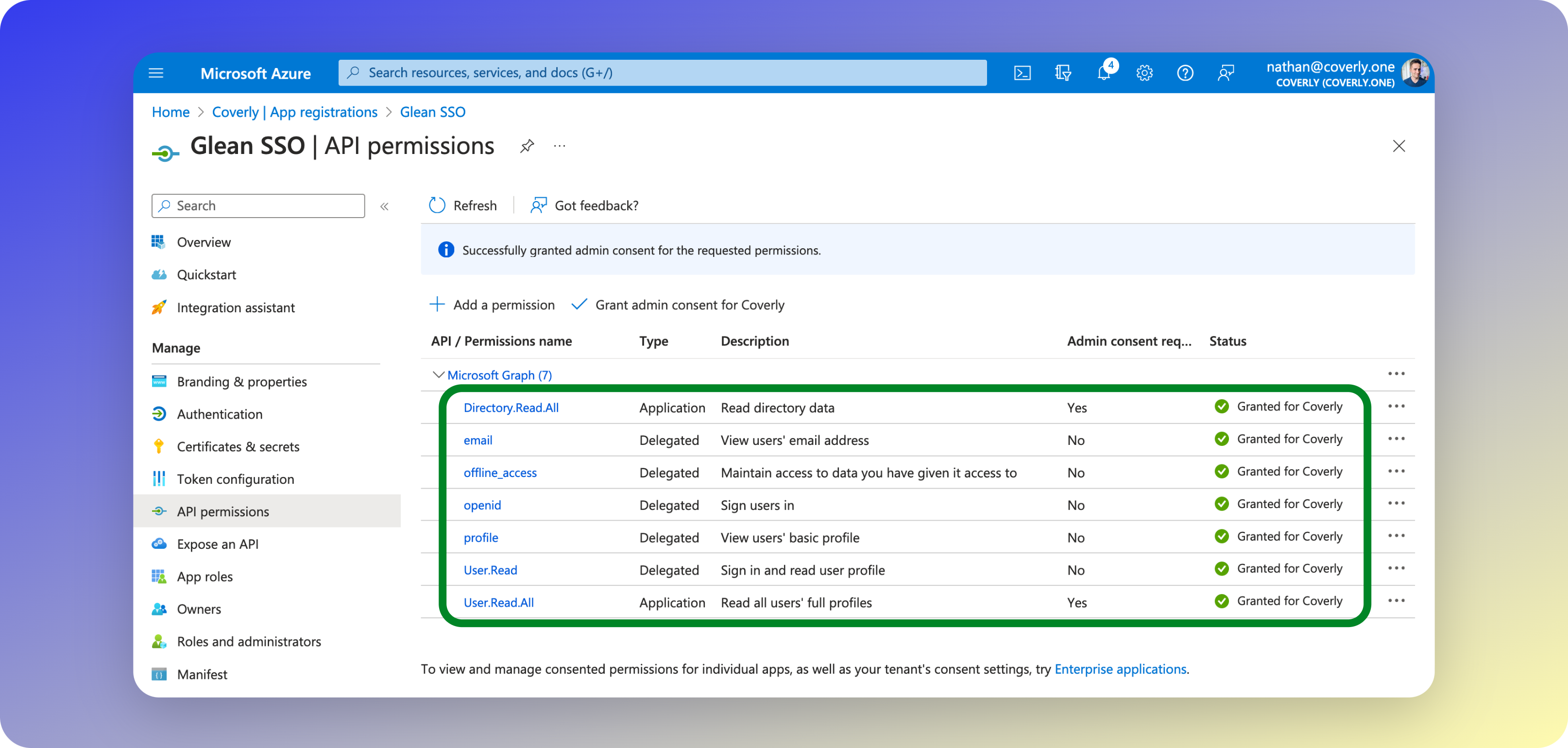 Admin consent granted