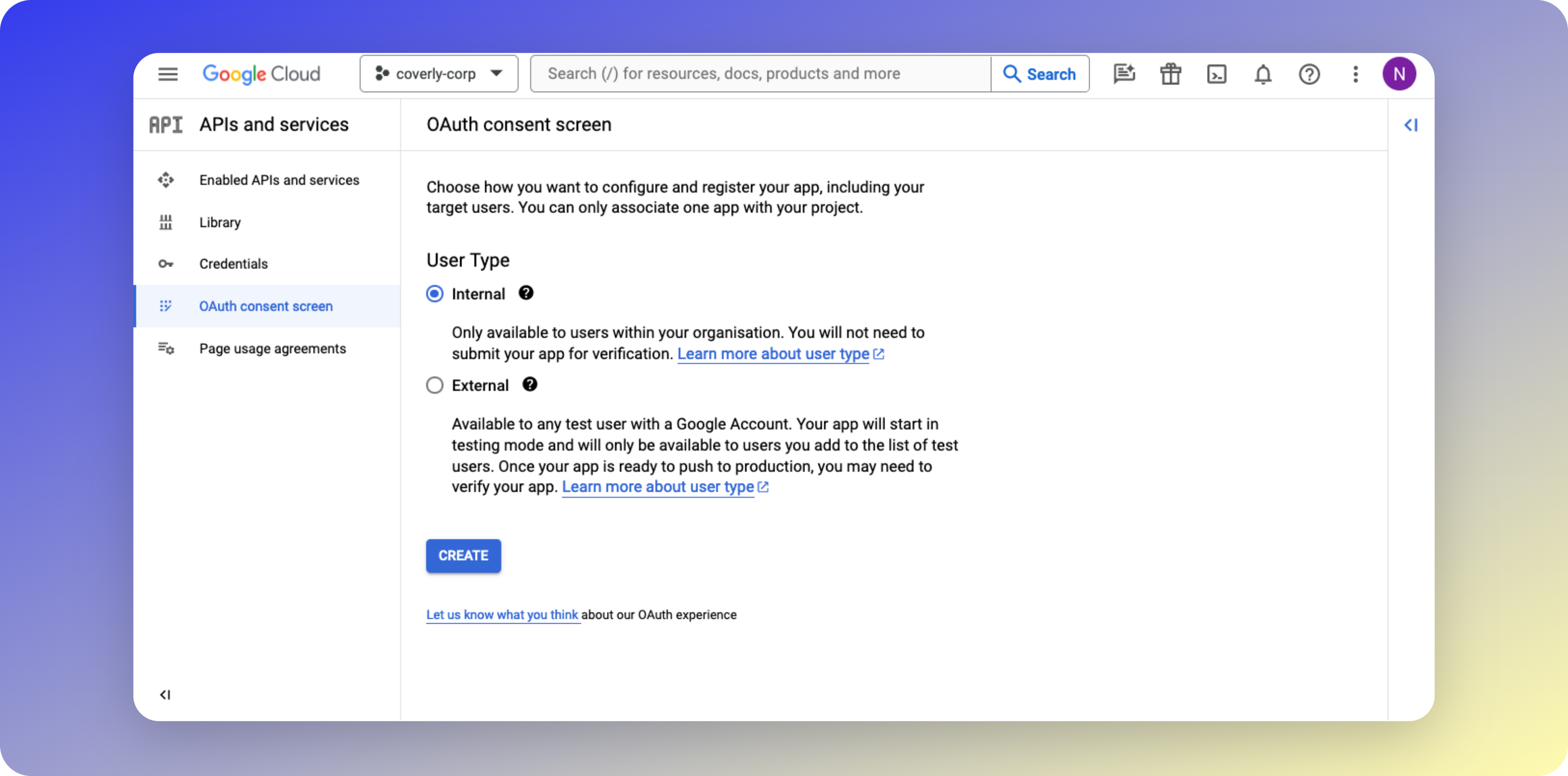 Create OAuth Consent